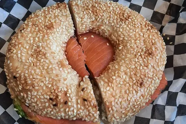 Nova Party Bagel: one giant sesame bagel ring sliced into wedges